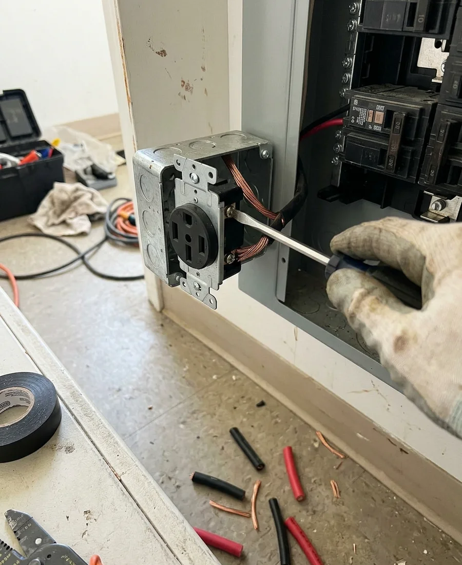Eight gauge copper conductors landed on a NEMA 14-50 receptacle