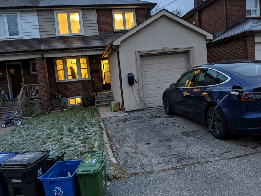 EV charging overnight during off-peak hours at a Toronto home