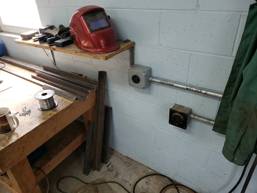 NEMA 6-50 receptacle installed in a workshop