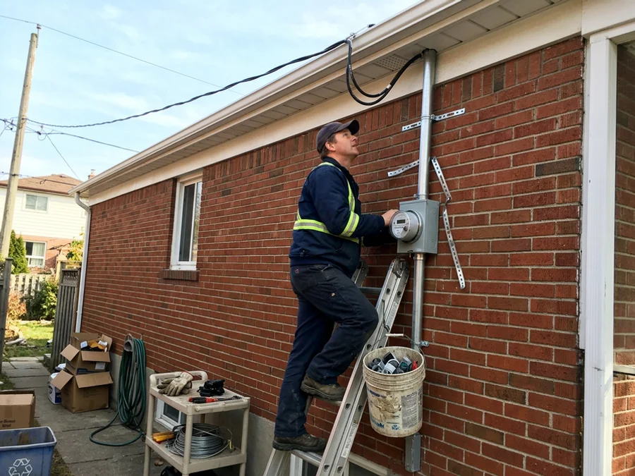 New service mast and meter base on a Toronto home exterior